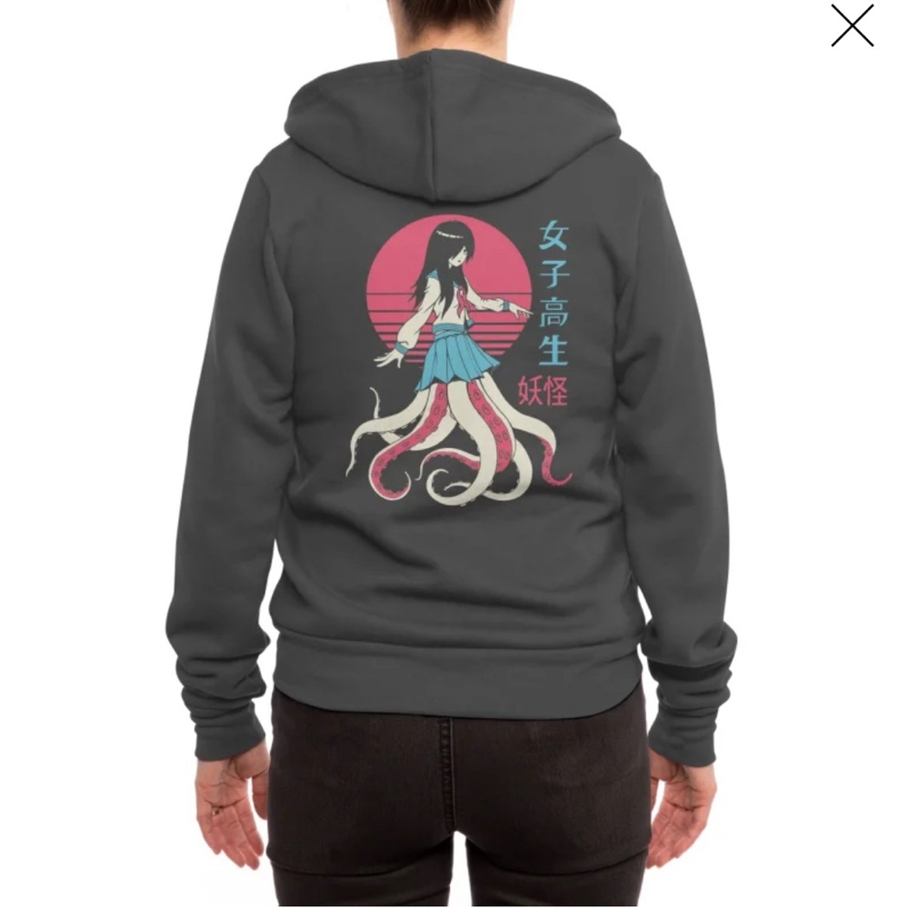 Anime Inspired Yokai Tentacle School Girl Hook Up Style Grey Hoodie Unisex